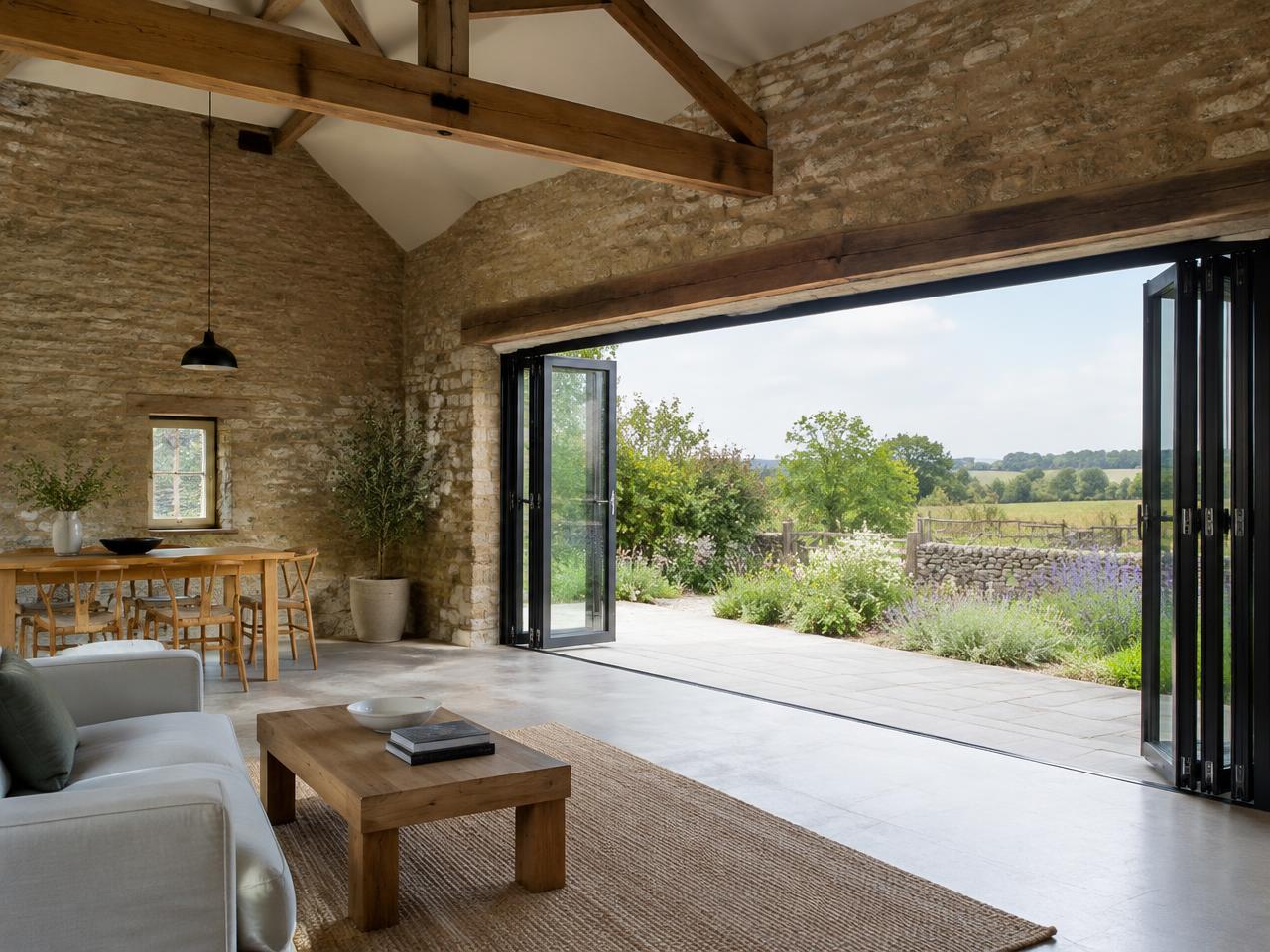 Barn conversion with aluminium bifold doors